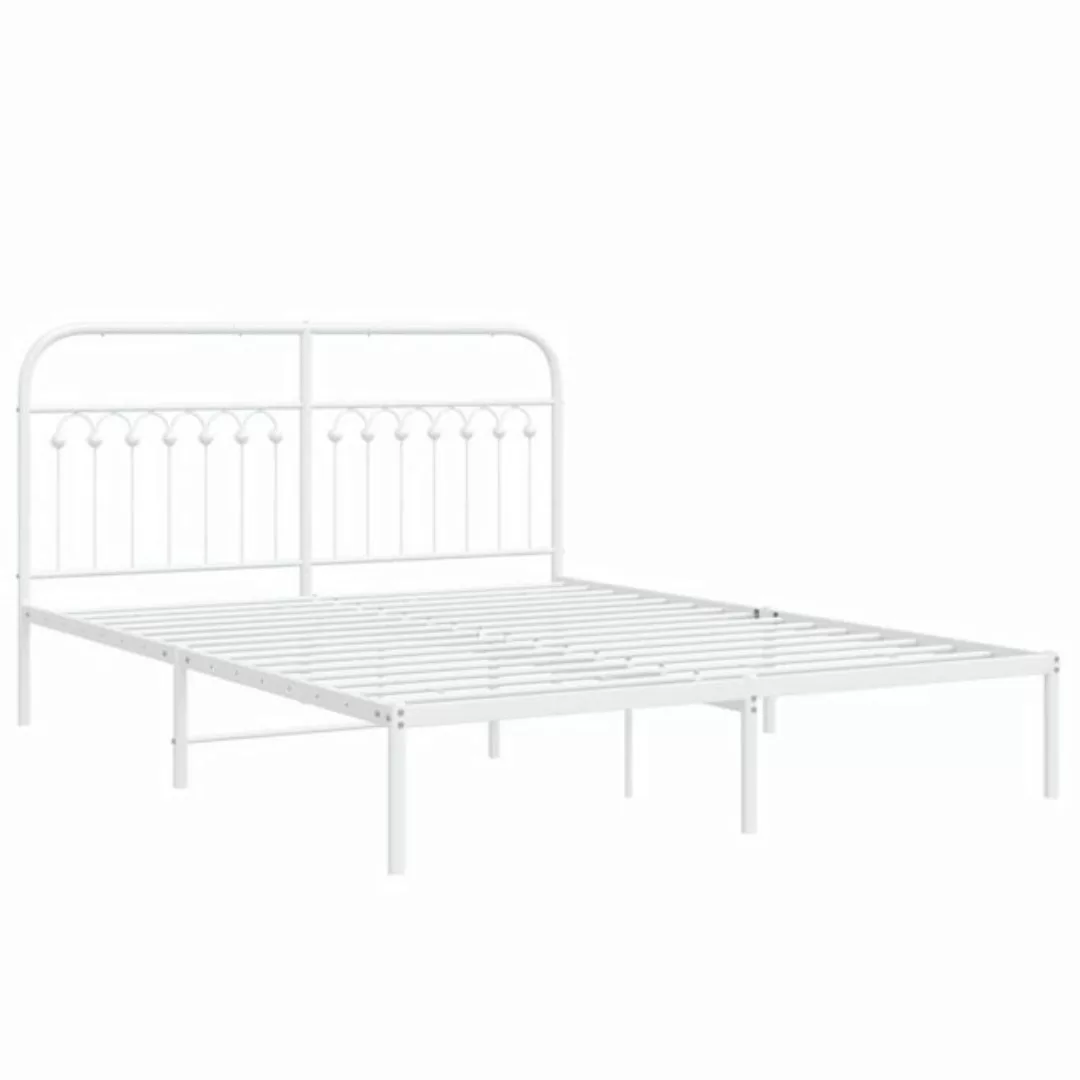 vidaXL Bett Bettgestell mit Kopfteil Metall Weiß 160x200 cm günstig online kaufen