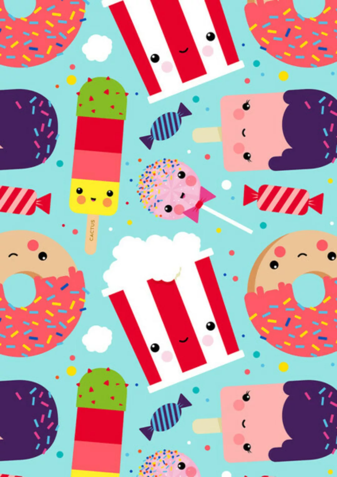 Poster / Leinwandbild - Kawaii Süßigkeiten Und Eis Am Stiel günstig online kaufen