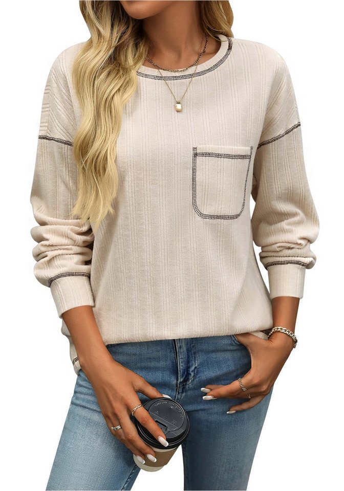 Zoclack Langarmshirt Damen Langarm Shirt mit Tasche,Freizeithemden günstig online kaufen