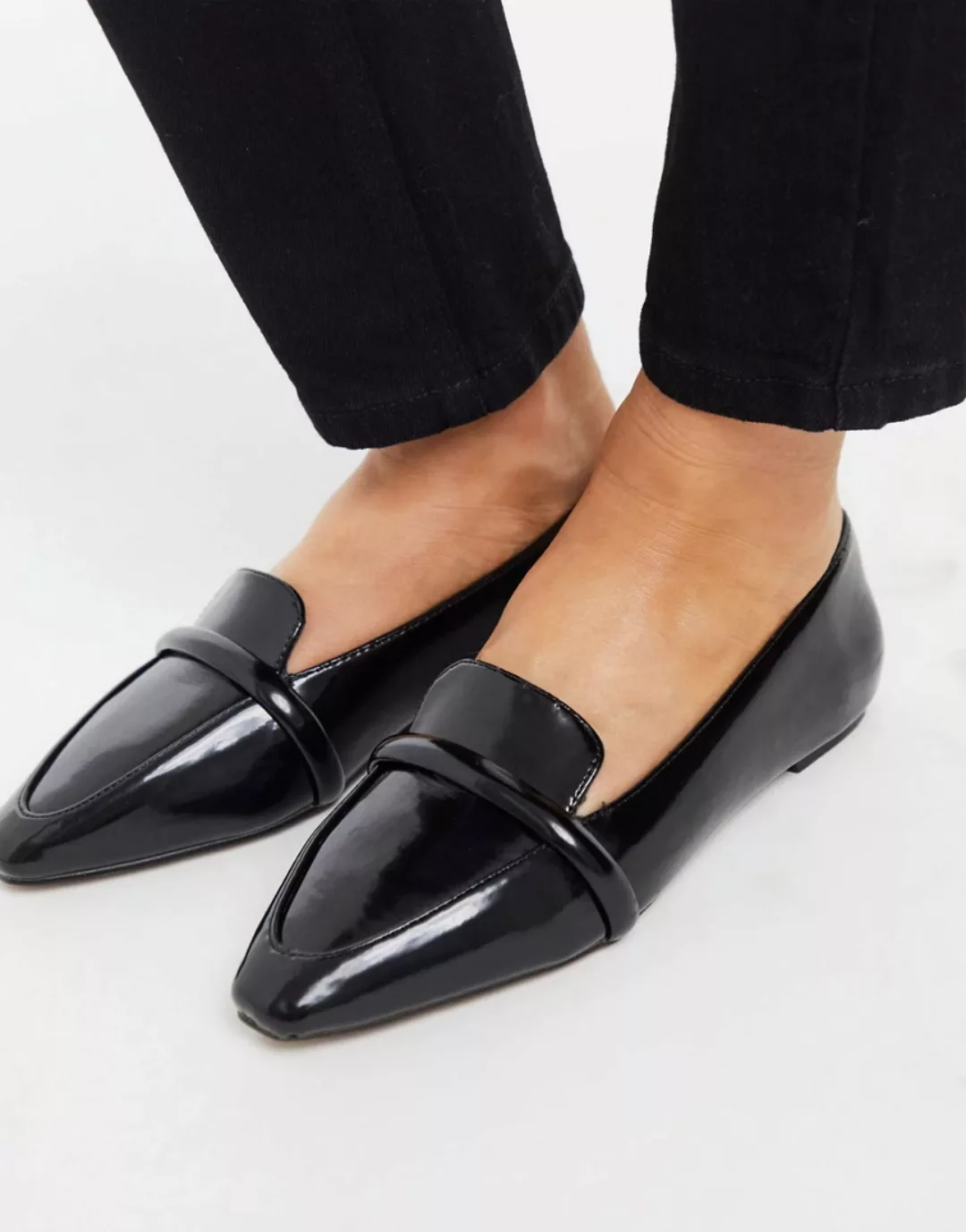 ASOS DESIGN – Lorna – Ballerinas im Loafer-Stil in Schwarz günstig online kaufen