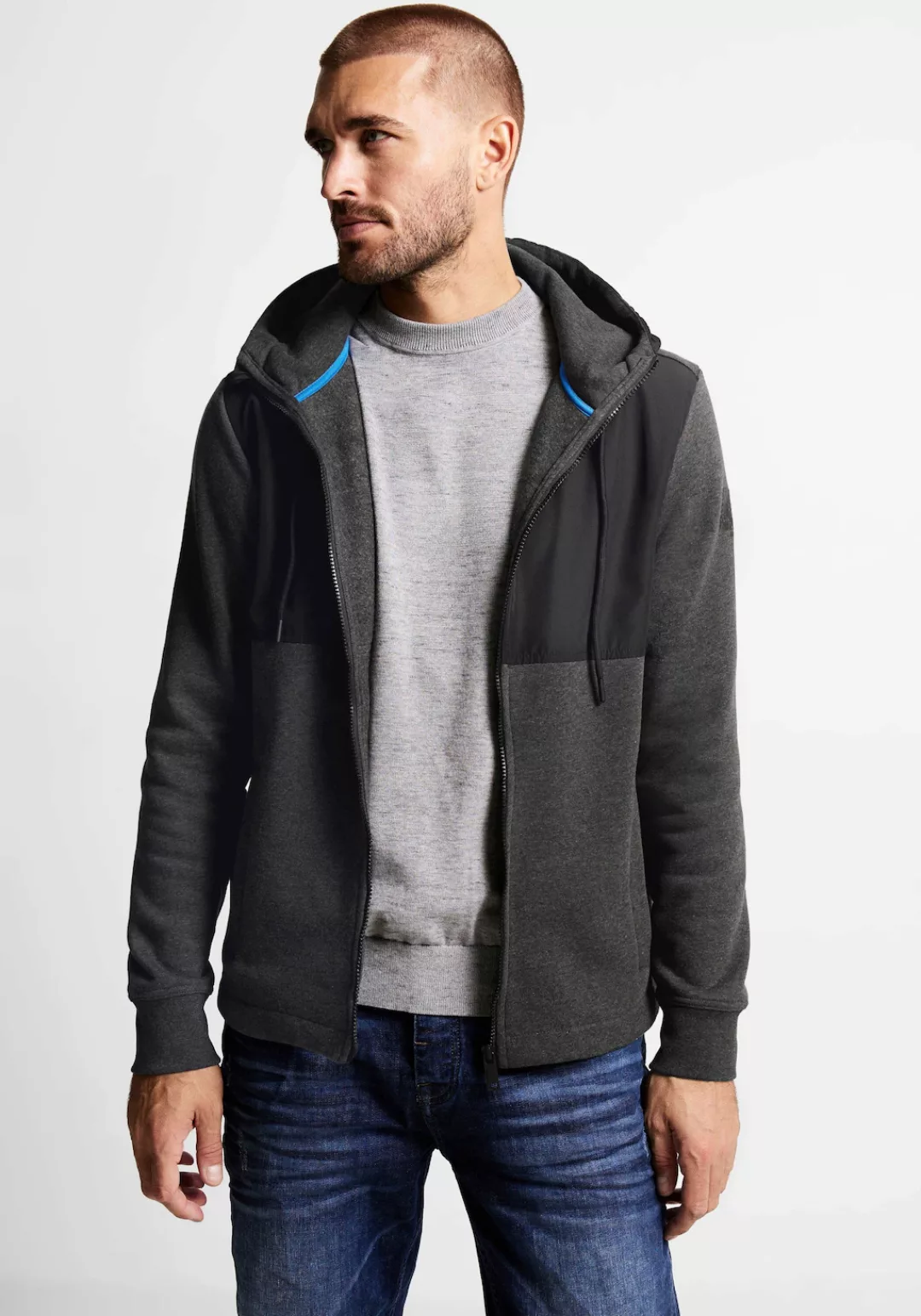 STREET ONE MEN Sweatjacke, im hüftlangen Schnitt günstig online kaufen