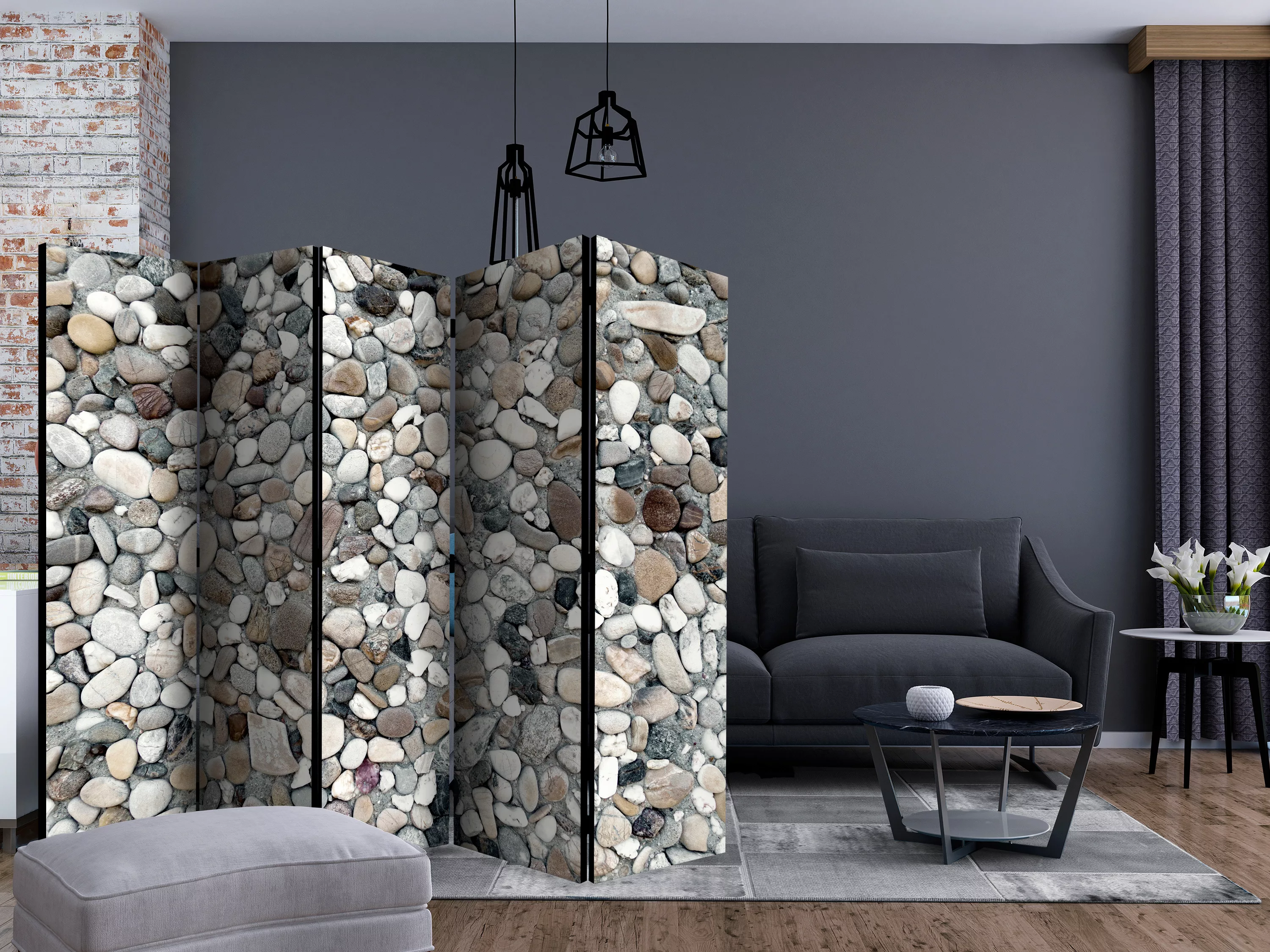 5-teiliges Paravent - Beach Pebbles Ii [room Dividers] günstig online kaufen