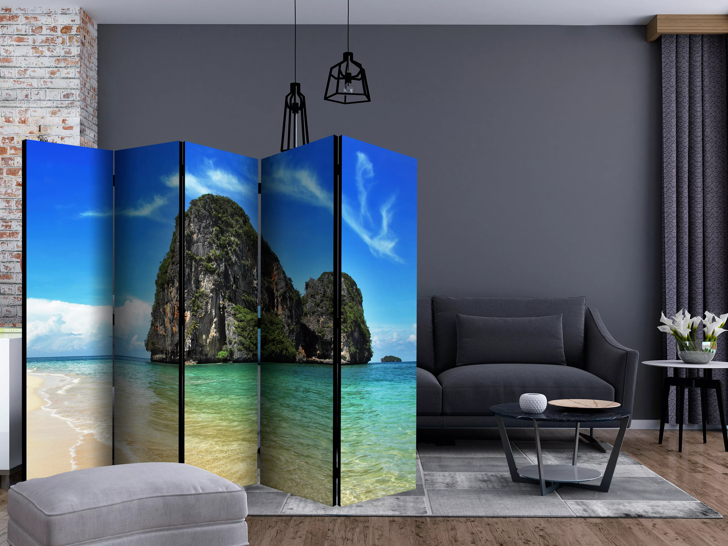 5-teiliges Paravent - Exotic Landscape In Thailand, Railay Beach Ii [room günstig online kaufen