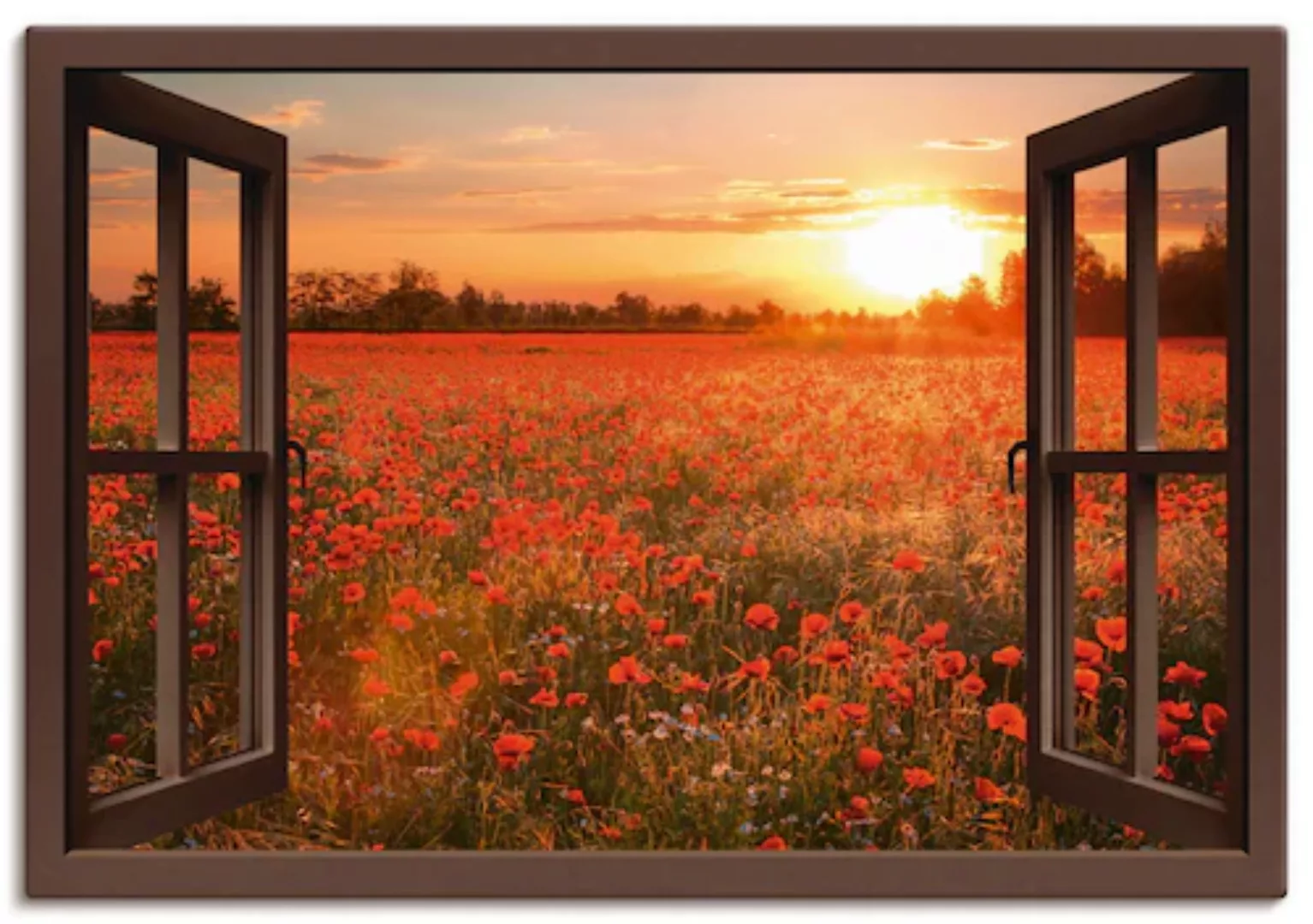 Artland Wandbild "Fensterblick Mohnblumenfeld", Blumen, (1 St.) günstig online kaufen