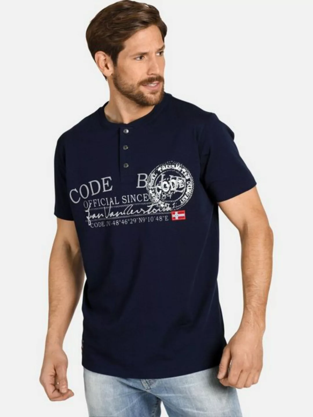 Jan Vanderstorm T-Shirt KRISTER Baumwollshirt, Serafinokragen günstig online kaufen