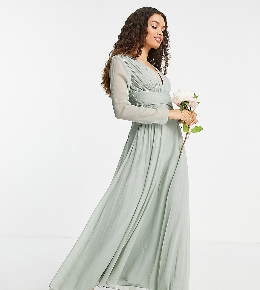 ASOS DESIGN Petite Bridesmaid – Langärmliges Maxikleid mit geraffter Taille günstig online kaufen