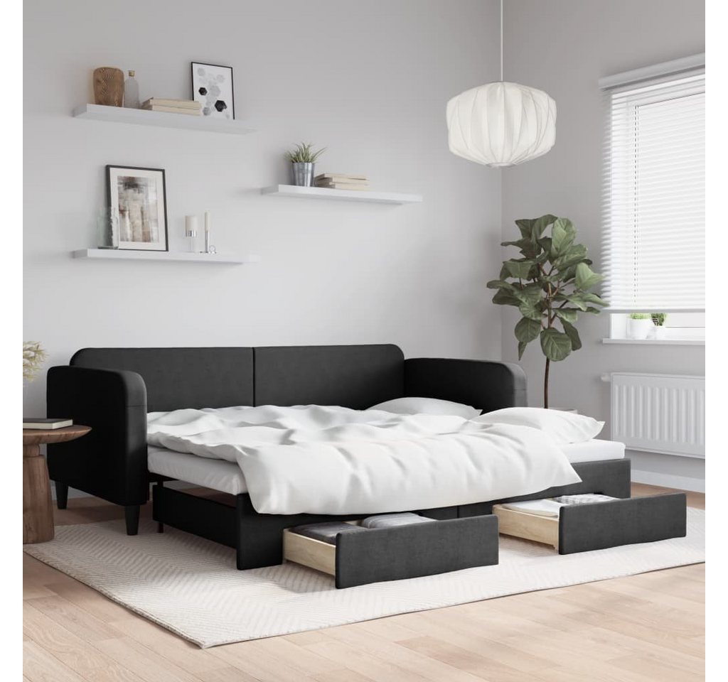 furnicato Bett Tagesbett Ausziehbar mit Schubladen Schwarz 90x200 cm Stoff günstig online kaufen