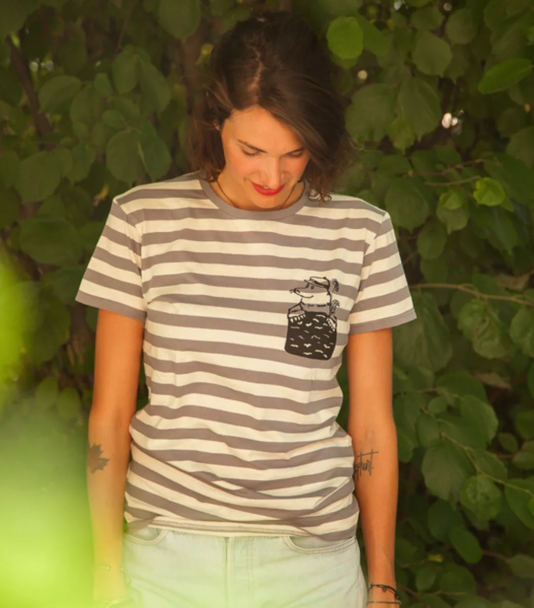 Grau/natur Streifen Shirt Mit Marlene Maulwurf - Fair Gehandeltes Unisex T- günstig online kaufen