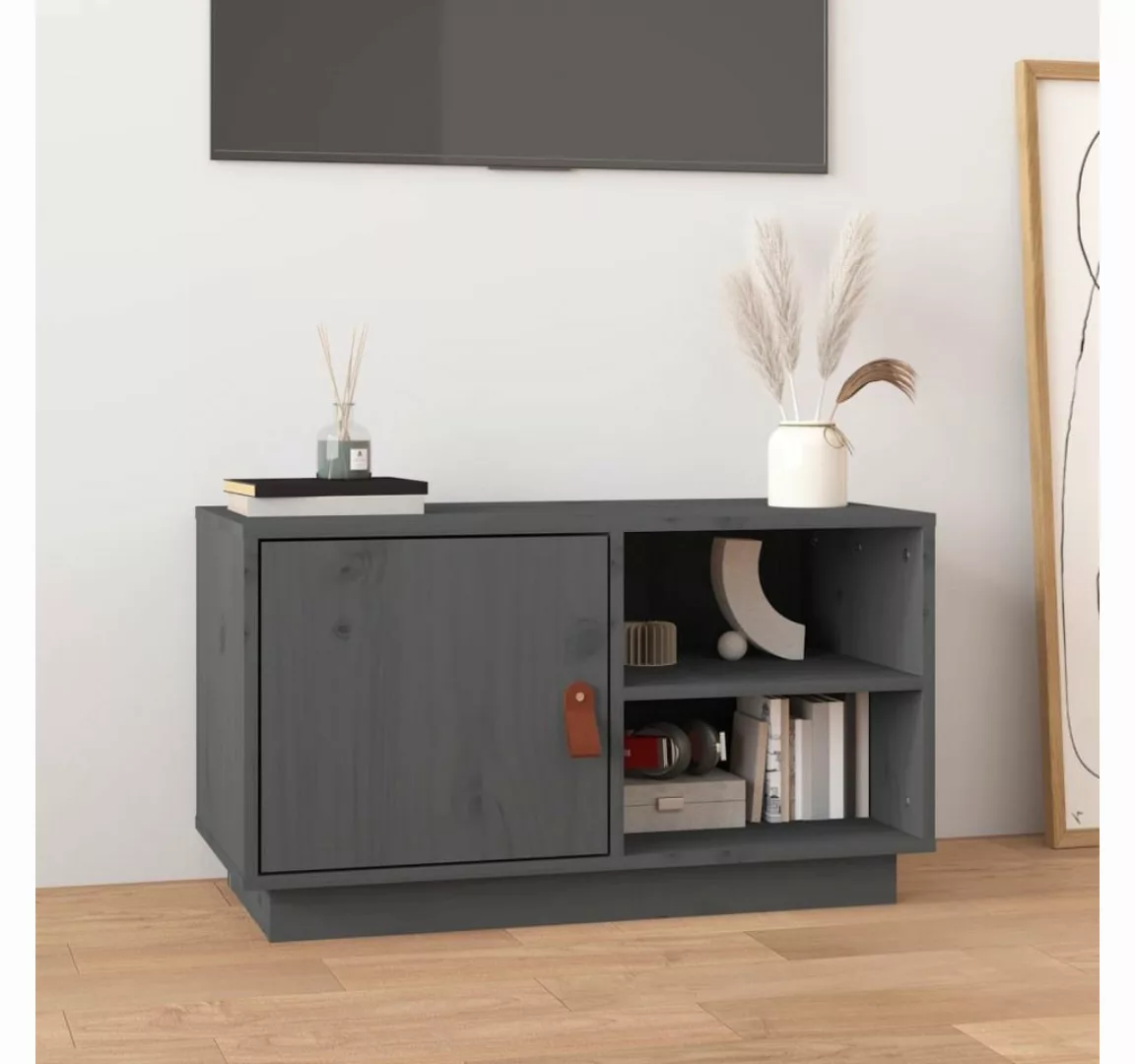 furnicato TV-Schrank Grau 70x34x40 cm Massivholz Kiefer günstig online kaufen