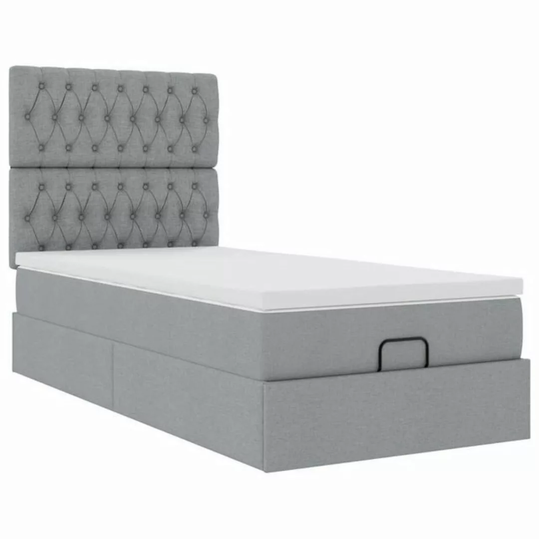 vidaXL Bett Ottoman-Bett mit Matratze Hellgrau 90x200 cm Stoff günstig online kaufen