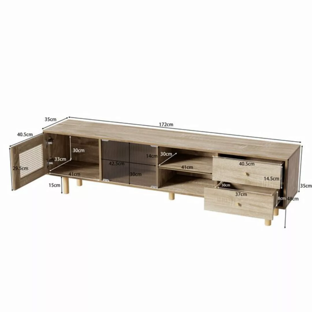 Furnishings Home TV-Schrank 172cm Holztisch Lowboard (Set, 1er Set, mit 4 F günstig online kaufen