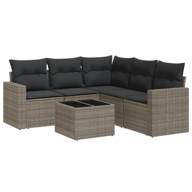 vidaXL Sofaelement 6-tlg. Garten-Sofagarnitur mit Kissen Grau Poly Rattan ( günstig online kaufen