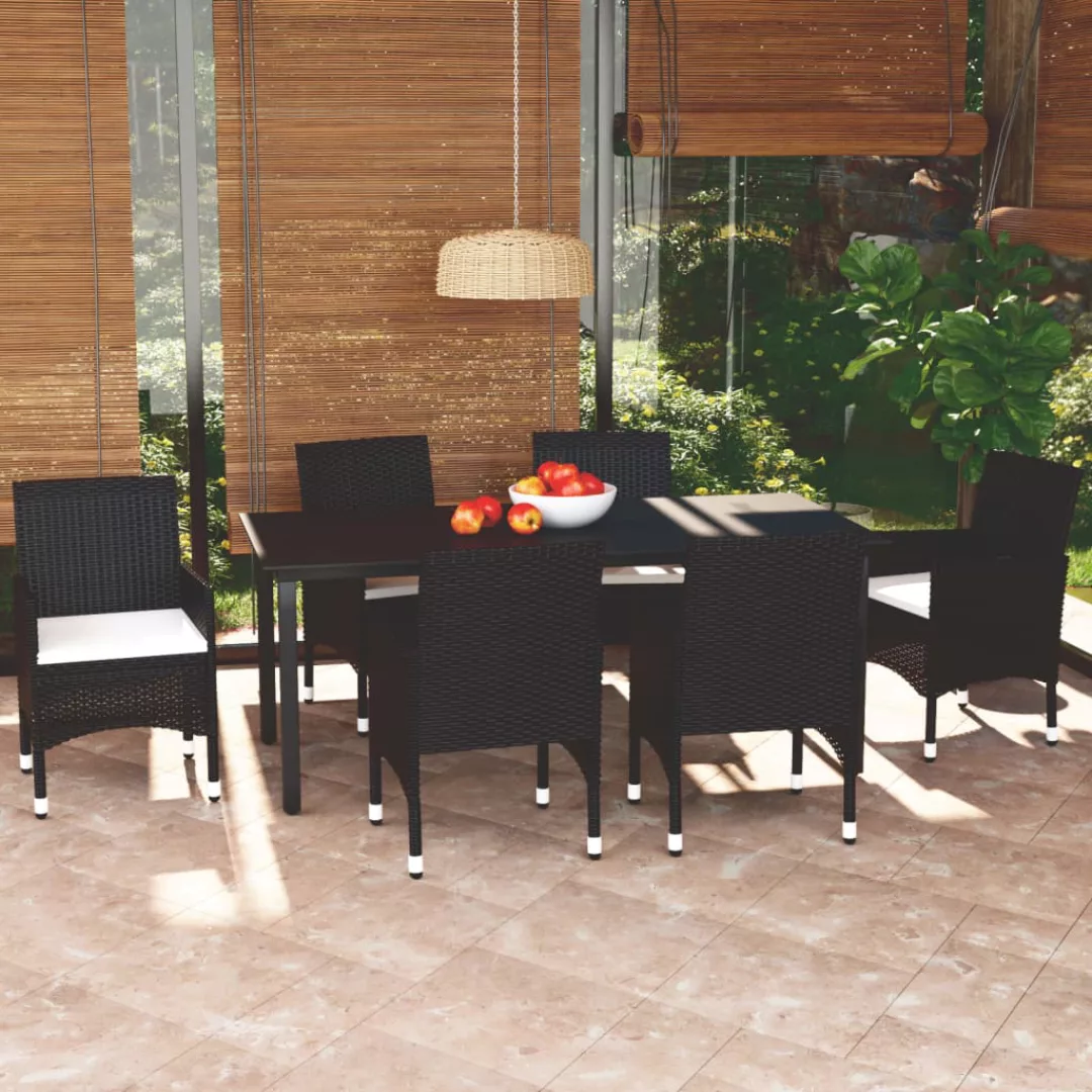 7-tlg. Garten-essgruppe Mit Kissen Poly Rattan Schwarz günstig online kaufen