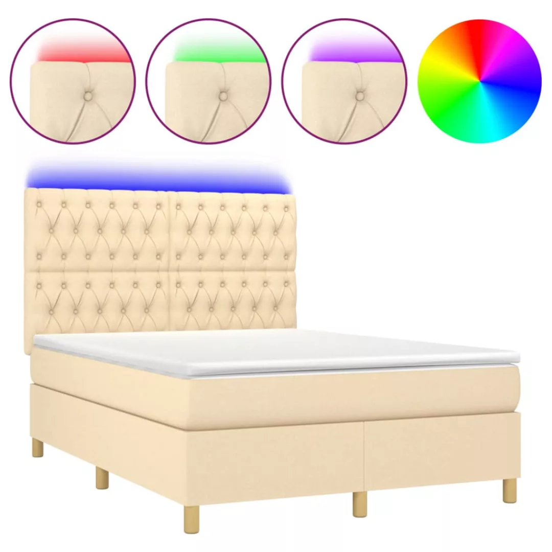 Vidaxl Boxspringbett Mit Matratze & Led Creme 140x200 Cm Stoff günstig online kaufen