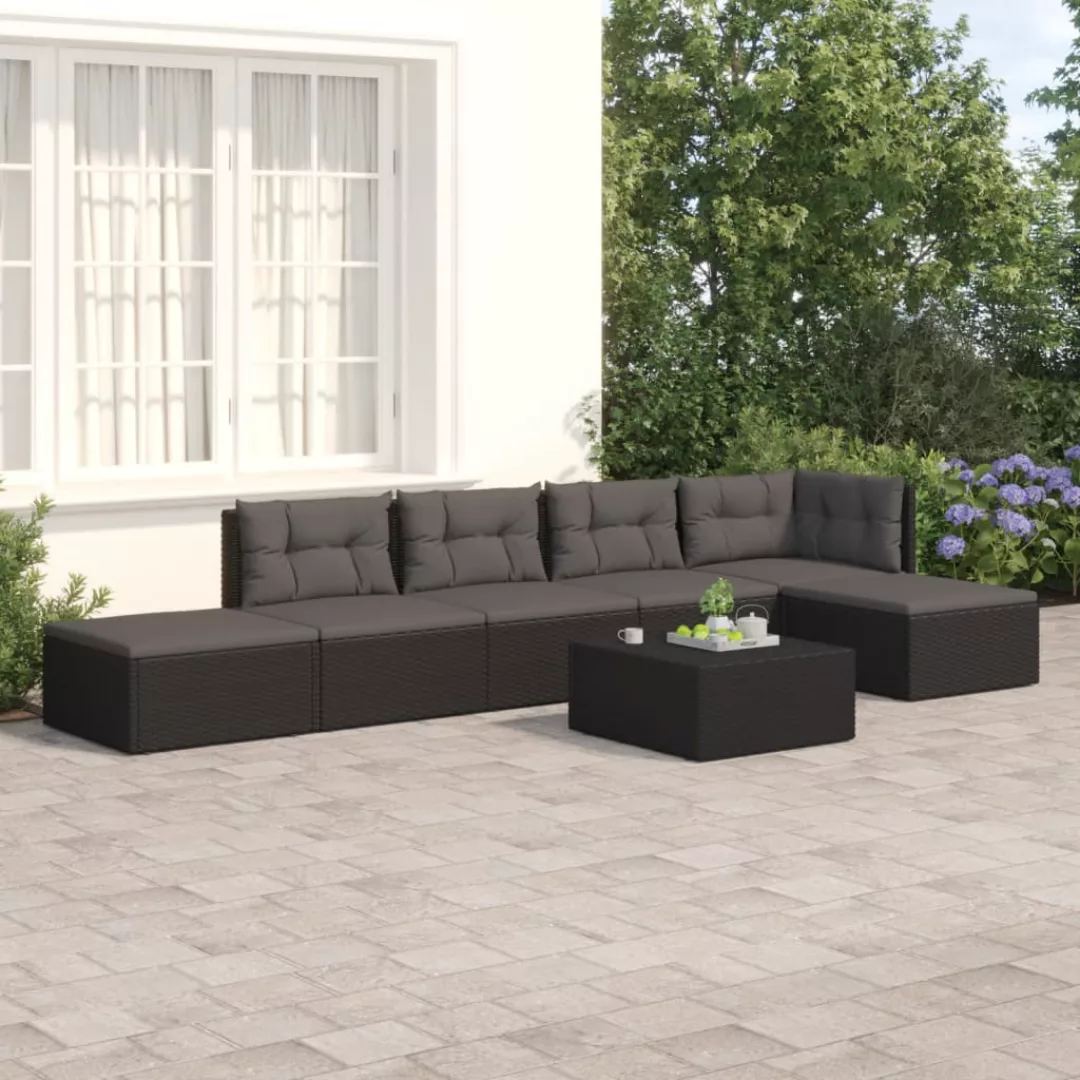 Vidaxl 6-tlg. Garten-lounge-set Mit Kissen Schwarz Poly Rattan günstig online kaufen