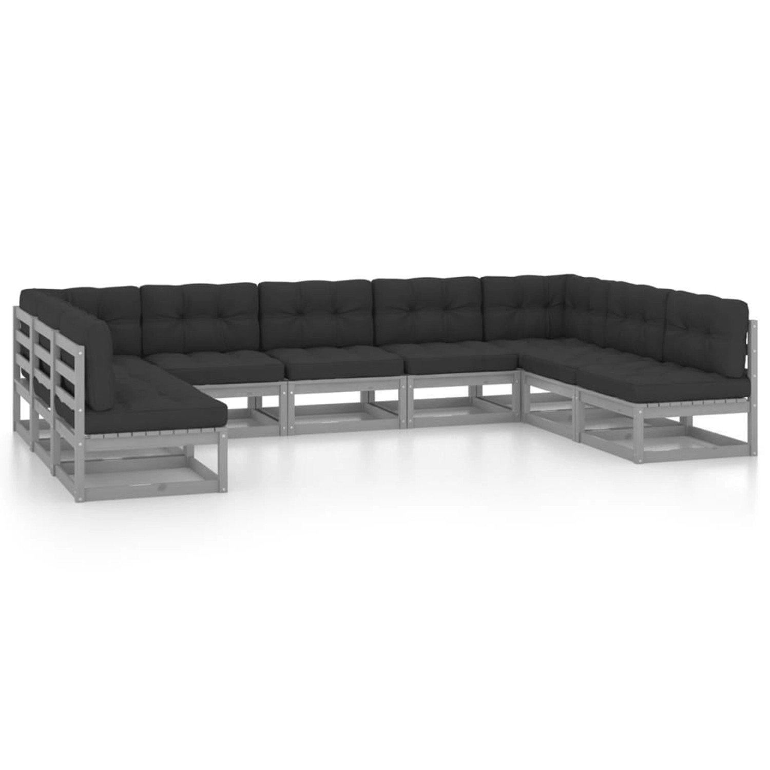 9-tlg. Garten-lounge-set Mit Kissen Grau Kiefer Massivholz günstig online kaufen