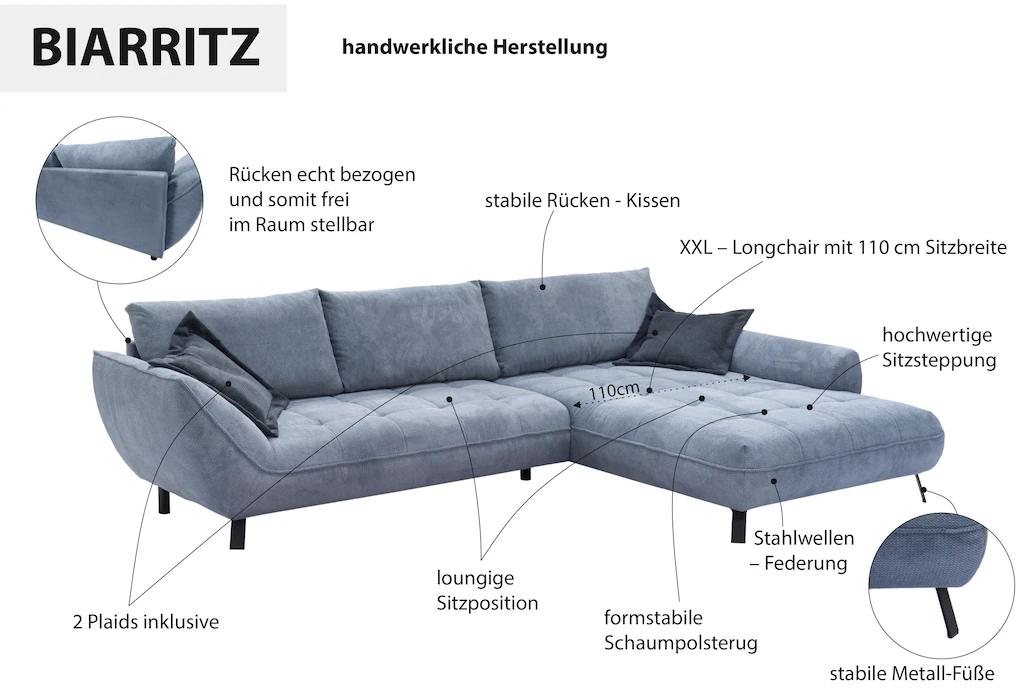 exxpo - sofa fashion Ecksofa Biarritz modern und elegantes Mega Sofa mit to günstig online kaufen