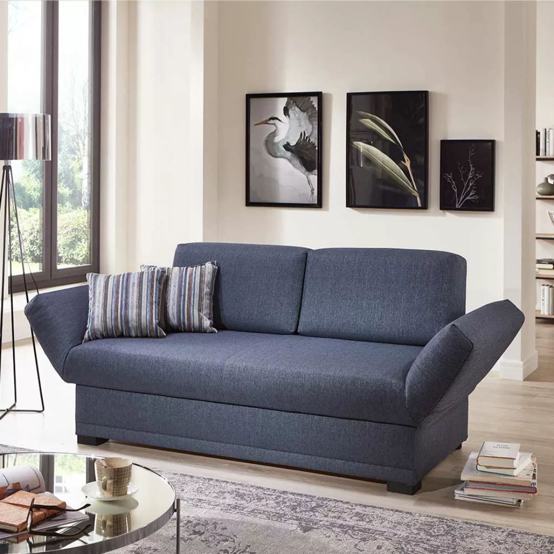 Sofa Bett in Blau Webstoff Made in Germany günstig online kaufen