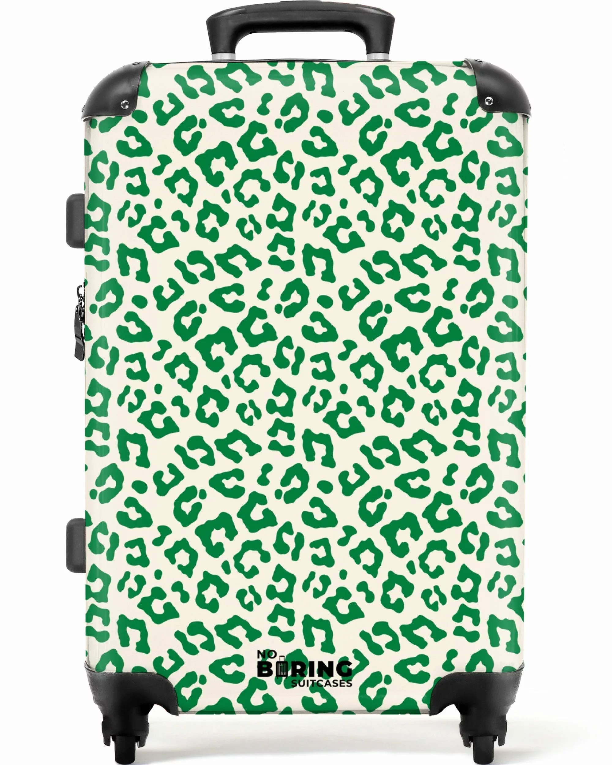 NoBoringSuitcases.com© Hartschalen-Trolley Grün mit weißem Pantherdruck günstig online kaufen