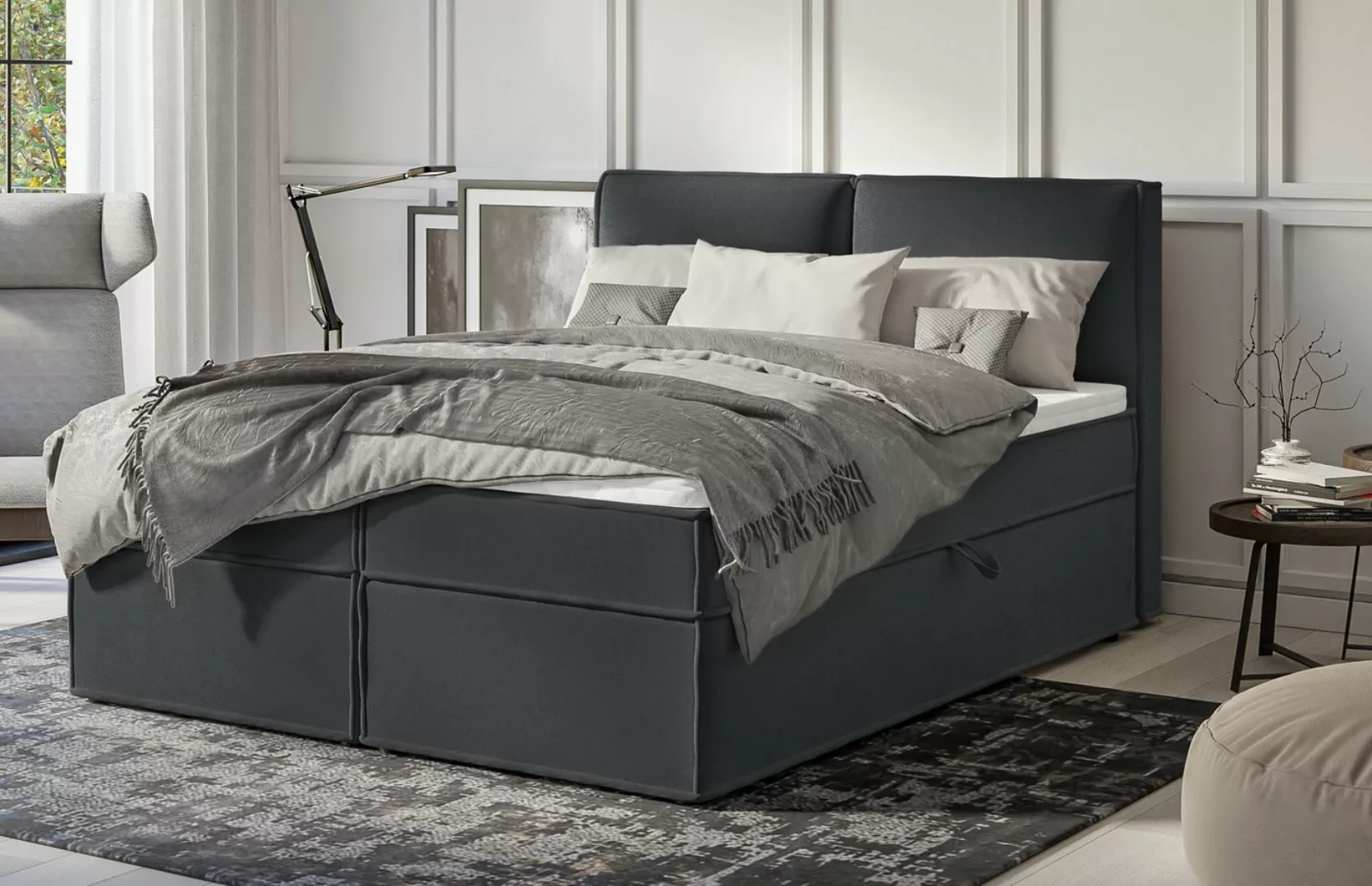 S-Style Möbel Boxspringbett Plaza mit Topper und Bettkästen aus Luxusmicrof günstig online kaufen