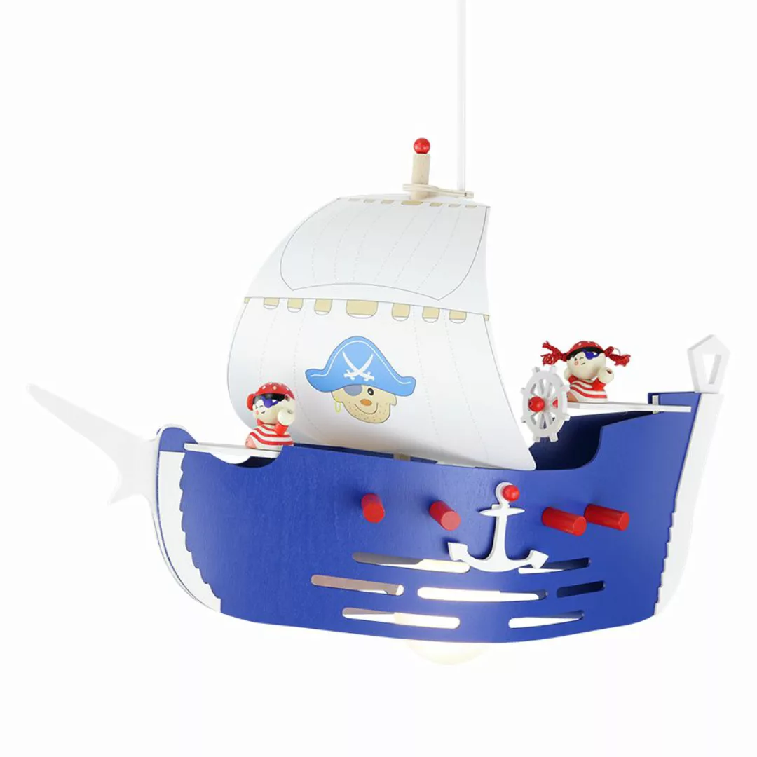 Pendelleuchte Piratenschiff Holz blau, weiß - mehrfarbig - 60 cm - 35 cm - günstig online kaufen