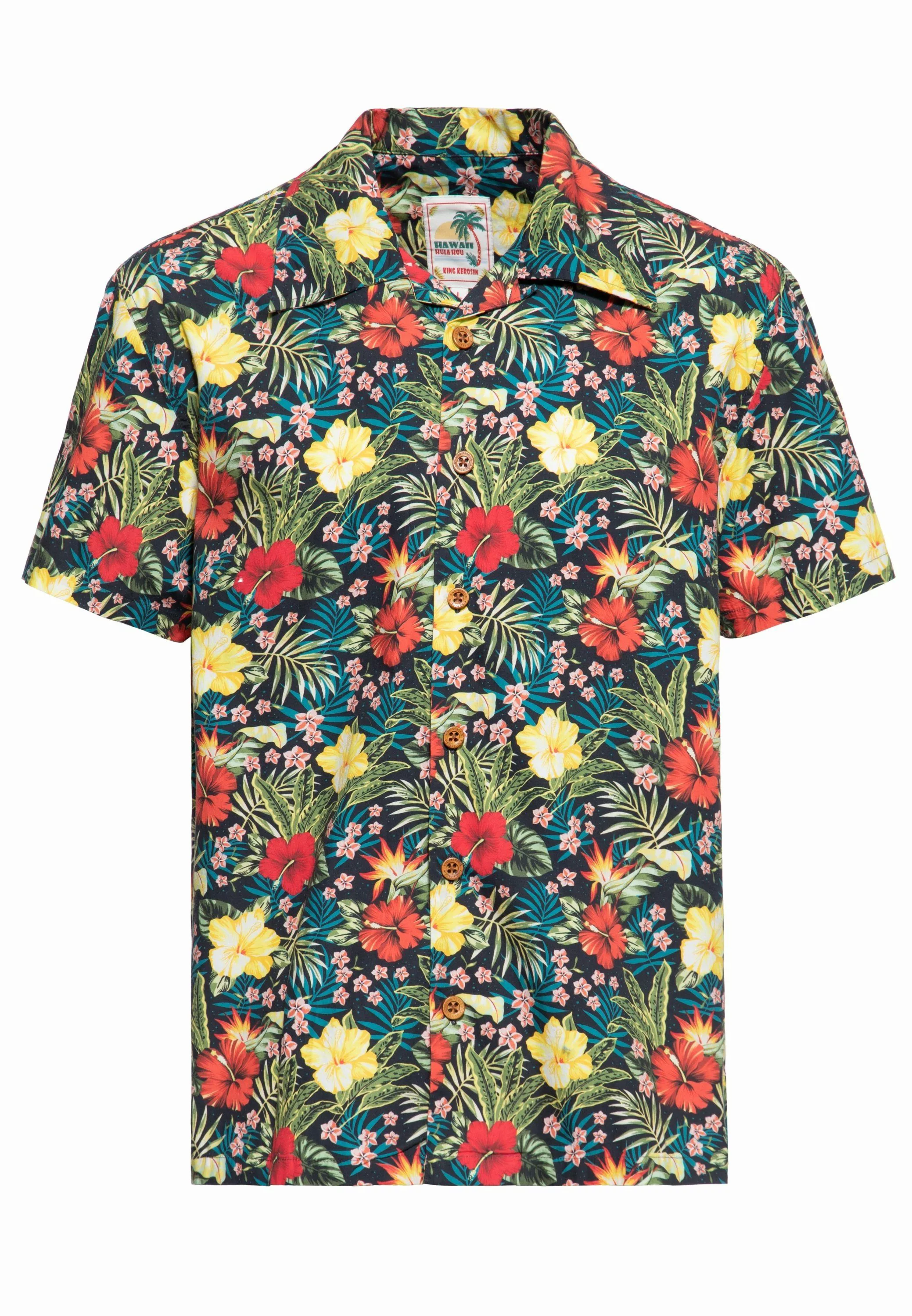 KingKerosin Kurzarmhemd mit Tropical Hawaiian Style günstig online kaufen