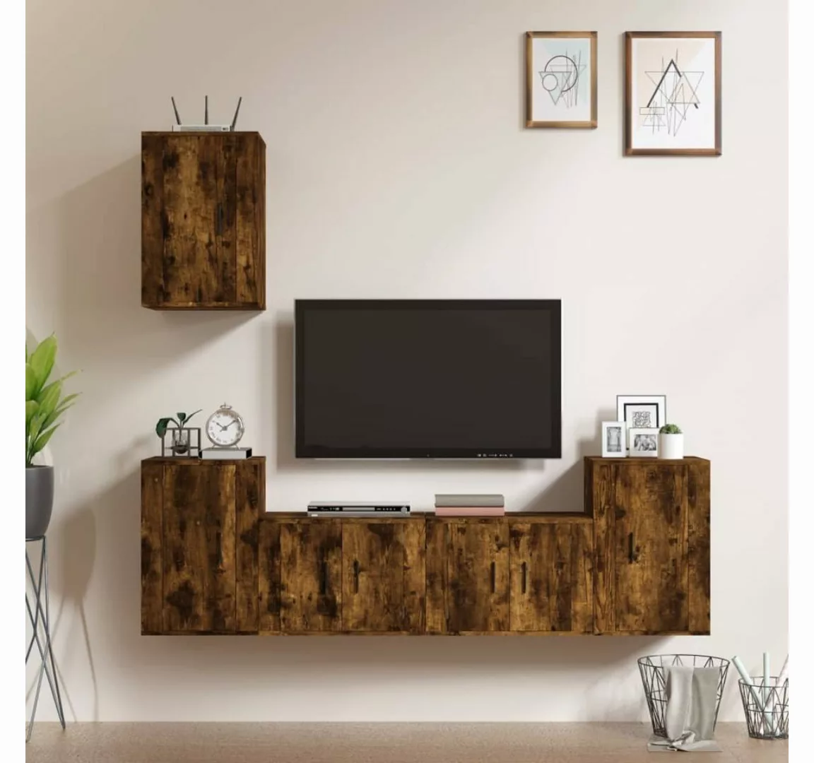 furnicato TV-Schrank 5-tlg. TV-Schrank-Set Räuchereiche Holzwerkstoff günstig online kaufen