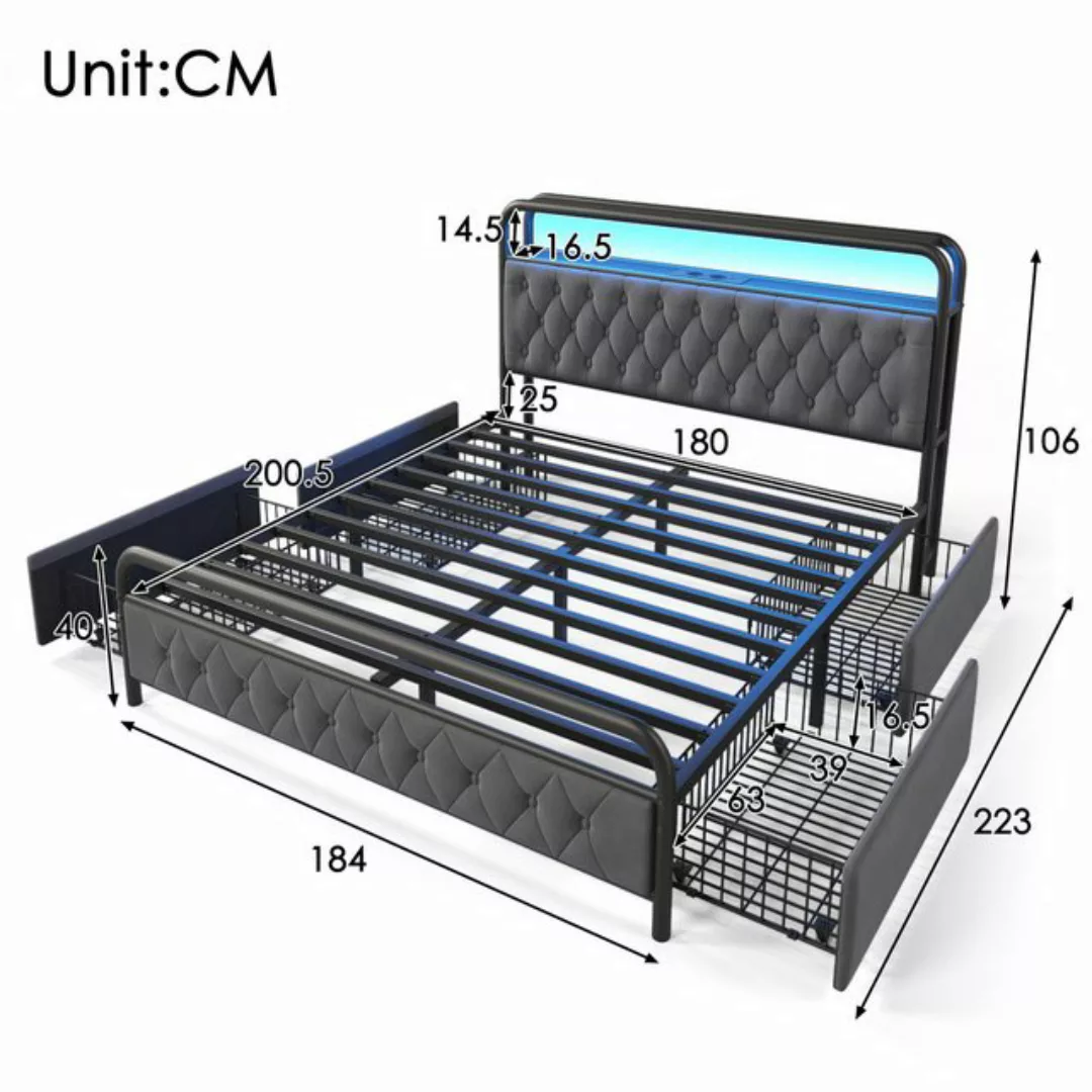 MC Star Bett Polsterbett Doppelbett mit aufladen USB Type C Ladefunktion AP günstig online kaufen