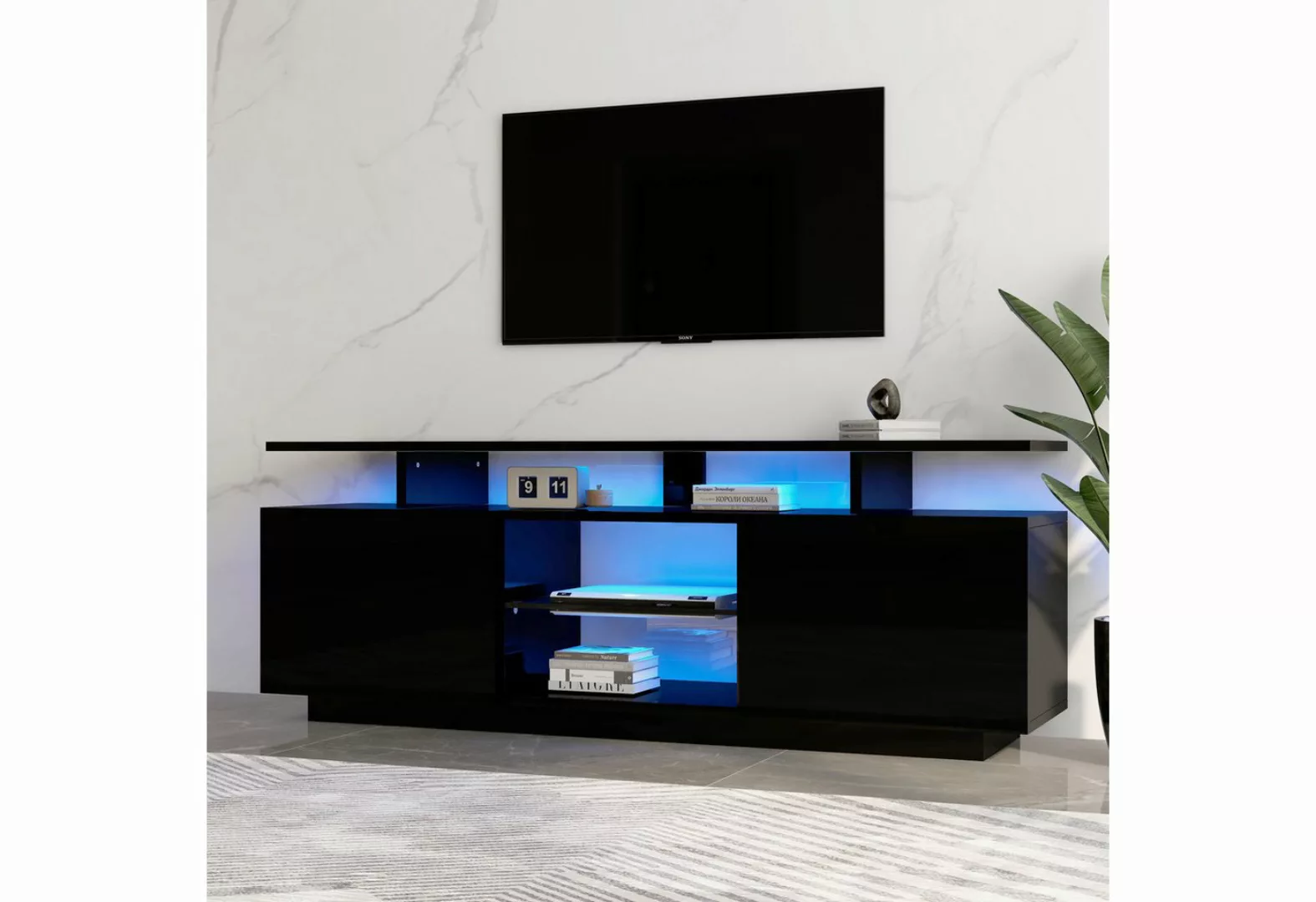 Merax TV-Schrank mit Hochglanzfront,Lowboard mit LED,Fernsehtisch,TV-Stände günstig online kaufen