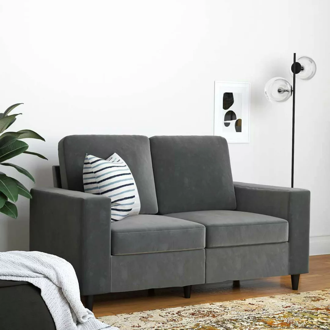 Sitzsofa grau Samt Retro mit Armlehnen 152 cm breit - 82 cm tief günstig online kaufen