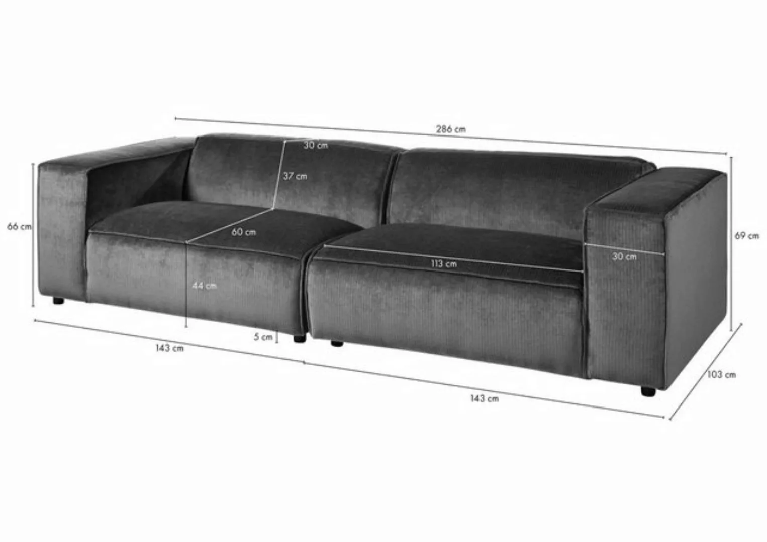 Massivmoebel24 Sofa 3-Sitzer 286x103x69 Cord kupfer VALENCIA günstig online kaufen