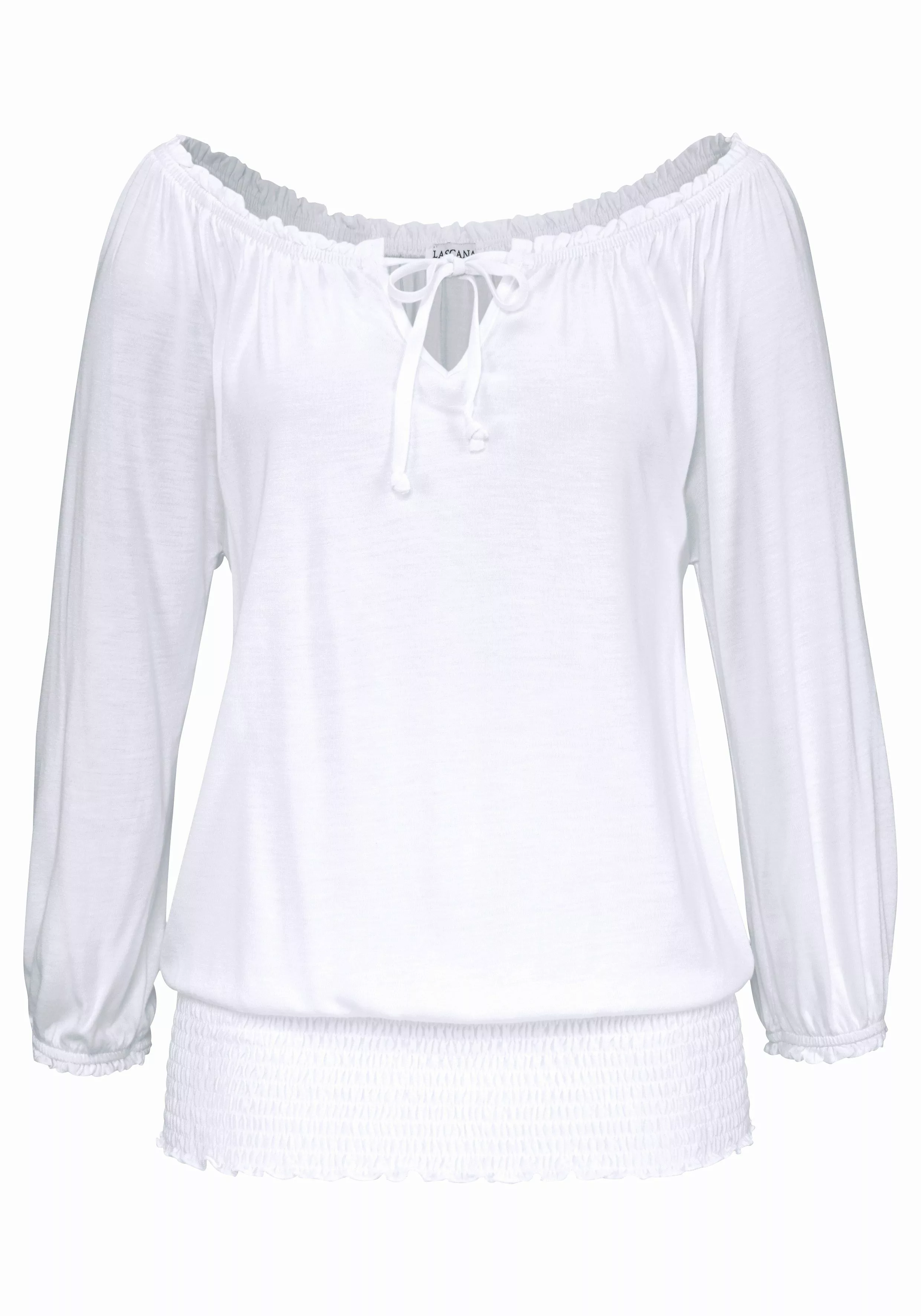 LASCANA Carmenshirt mit 3/4-Ärmeln, Blusenshirt mit Bindeband und Gummizug günstig online kaufen