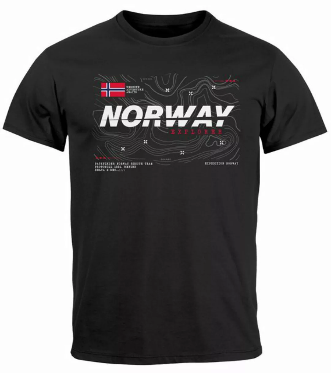 Neverless Print-Shirt Herren T-Shirt Norwegen Printshirt Flagge Schriftzug günstig online kaufen