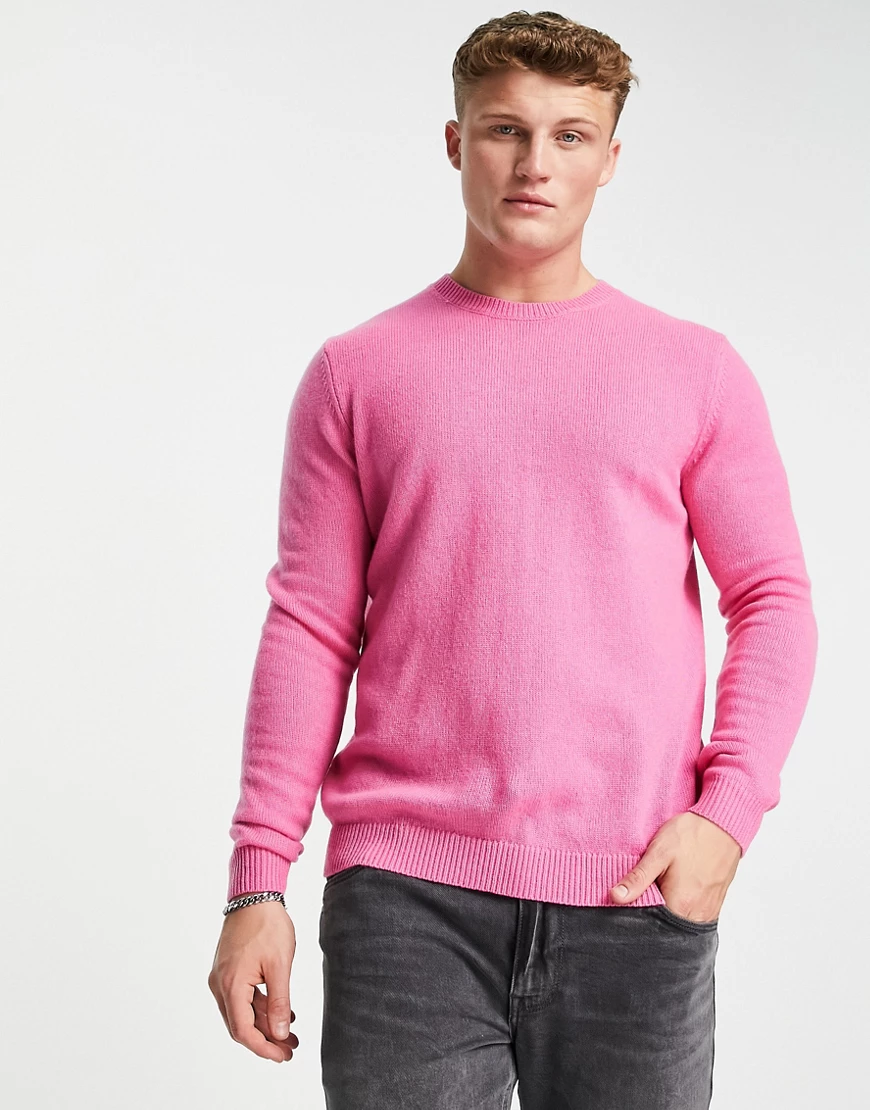 ASOS DESIGN – Rosa Pullover aus Lammwolle mit Rundhalsausschnitt günstig online kaufen