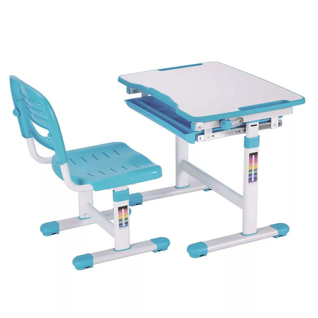Höhenverstellbarer Kinderschreibtisch mit Stuhl Blau Weiß (zweiteilig) günstig online kaufen