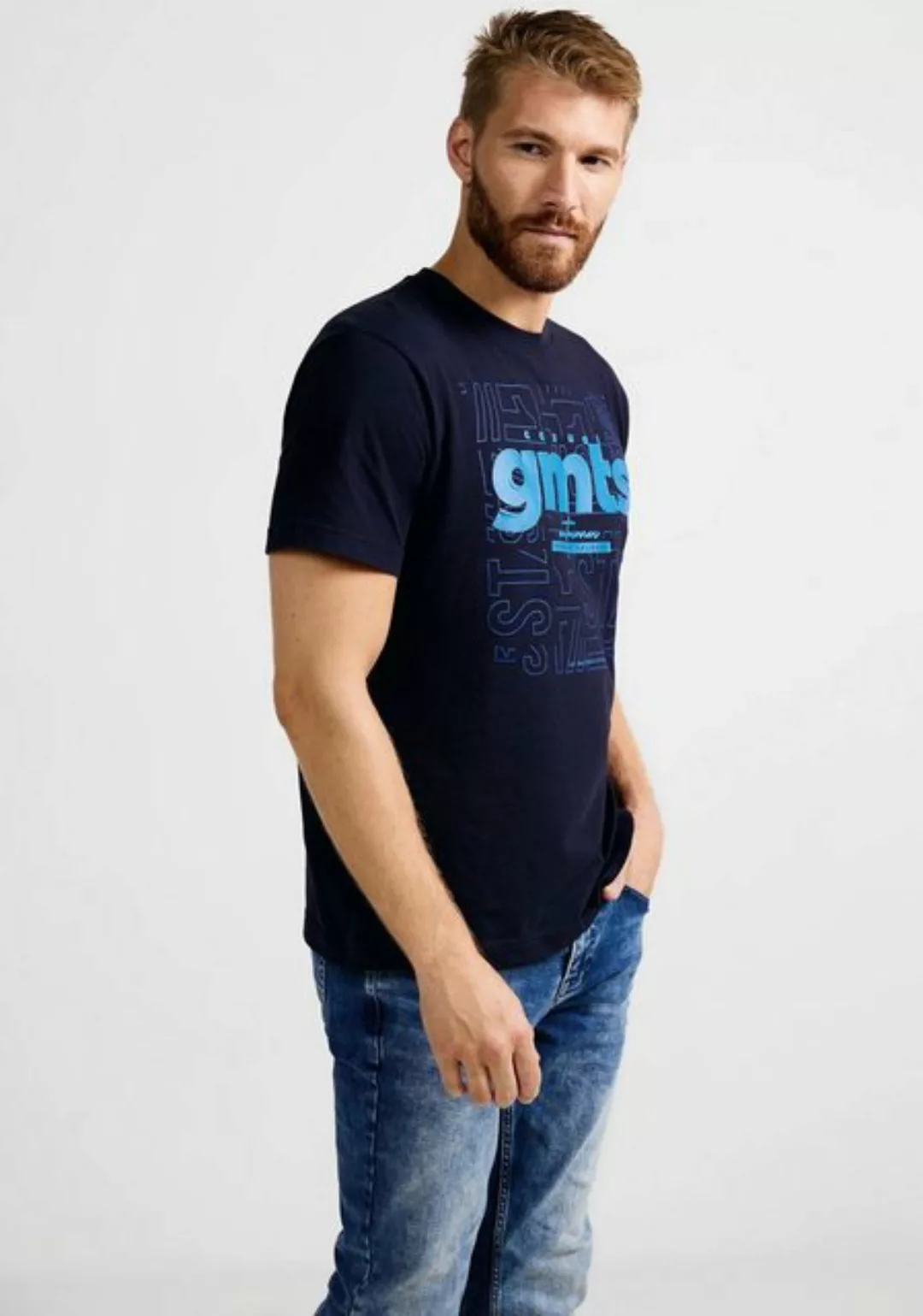 STREET ONE MEN T-Shirt mit Schriftzug vorne günstig online kaufen