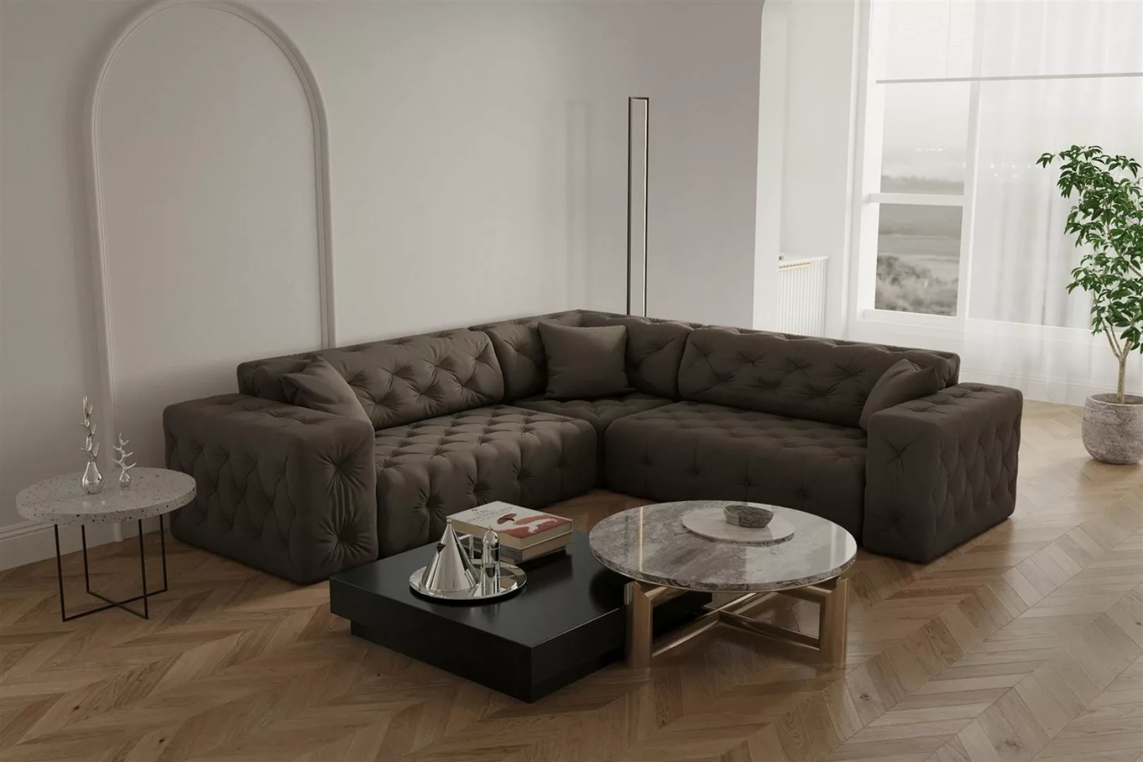 Fun Möbel Ecksofa Ecksofa Designersofa CHANTAL Seite universal in Stoff Ope günstig online kaufen