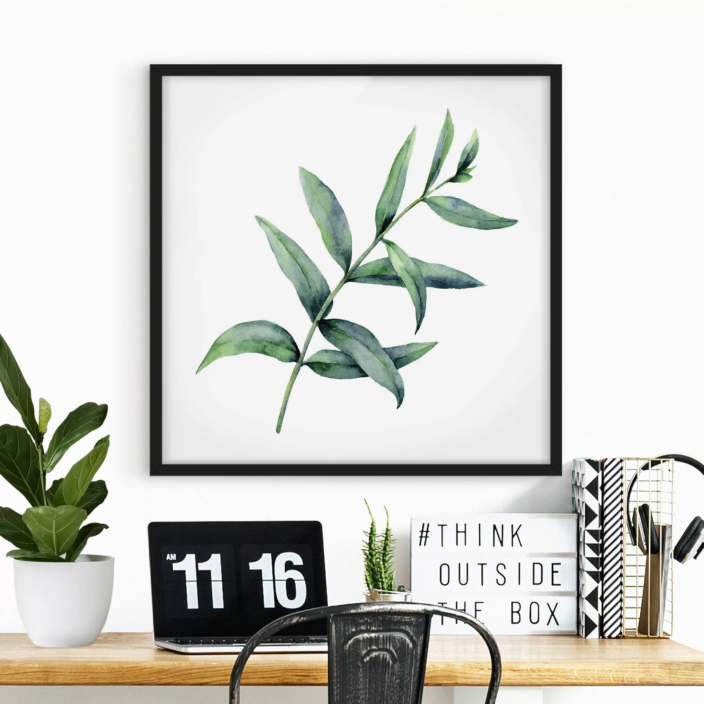 Bild mit Rahmen Aquarell Eucalyptus I günstig online kaufen