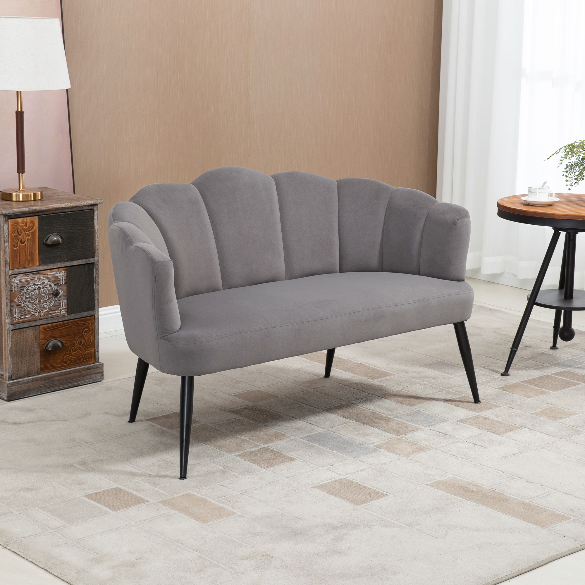 HOMCOM Sofa 2 Sitzer 132 cm Couch mit Armlehne, Muschelartige Rückenlehne, günstig online kaufen