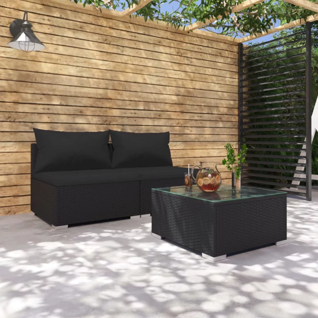 Vidaxl 3-tlg. Garten-lounge-set Mit Kissen Poly Rattan Schwarz günstig online kaufen