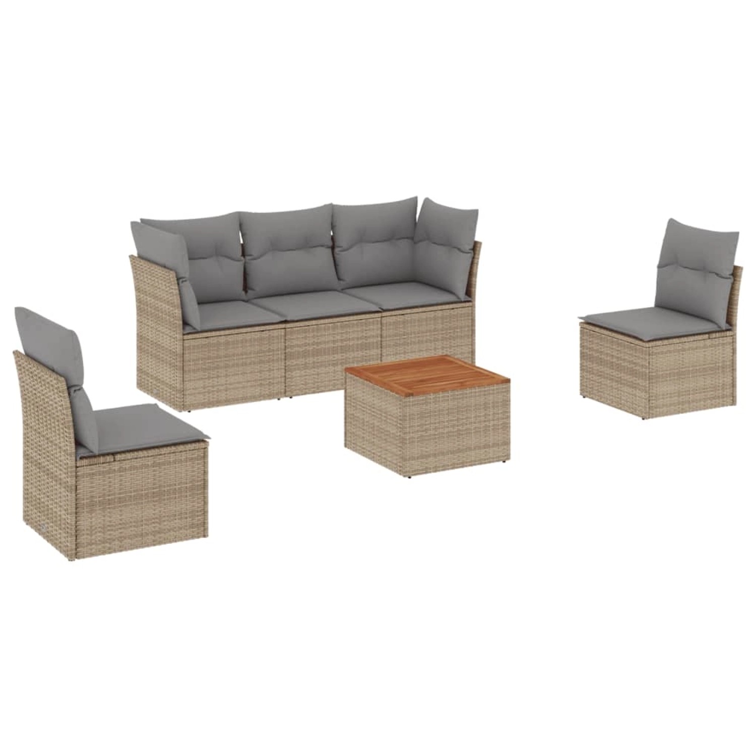 vidaXL 6-Tlg Garten-Sofagarnitur mit Kissen Beige Poly Rattan 3255877 günstig online kaufen