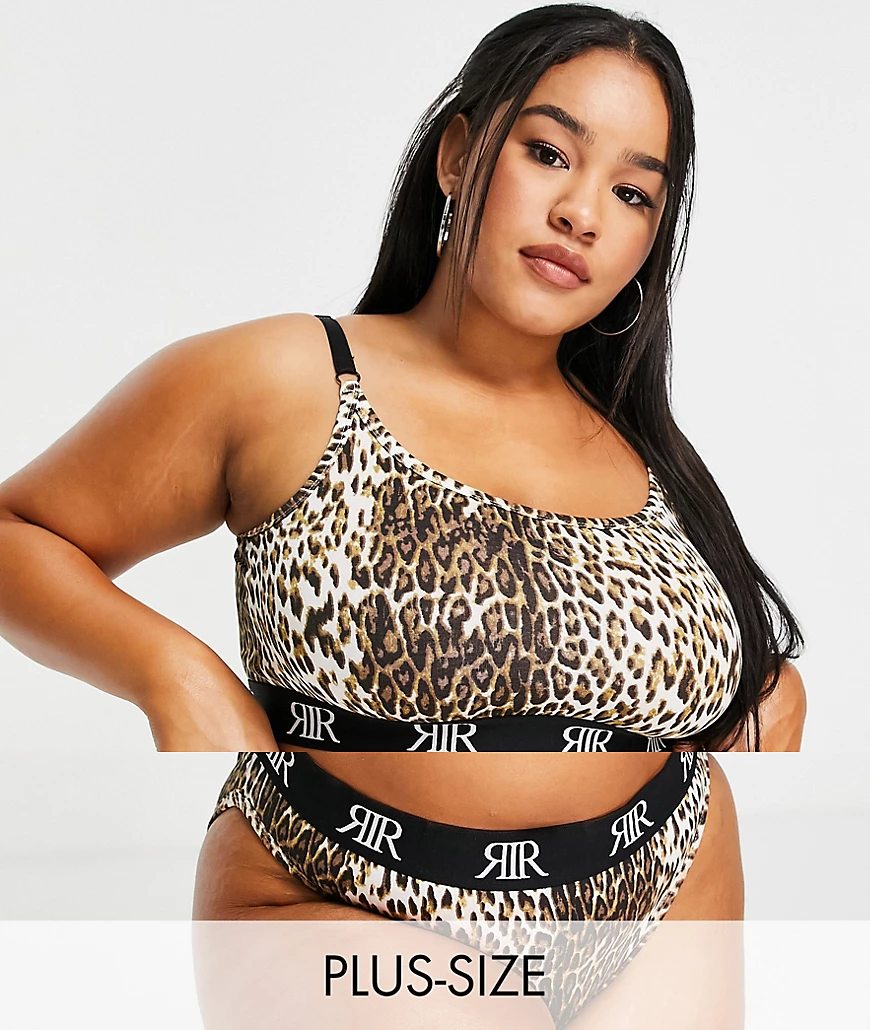 River Island Plus – Set aus Bustier und Slip in Braun mit Leopardenmuster günstig online kaufen