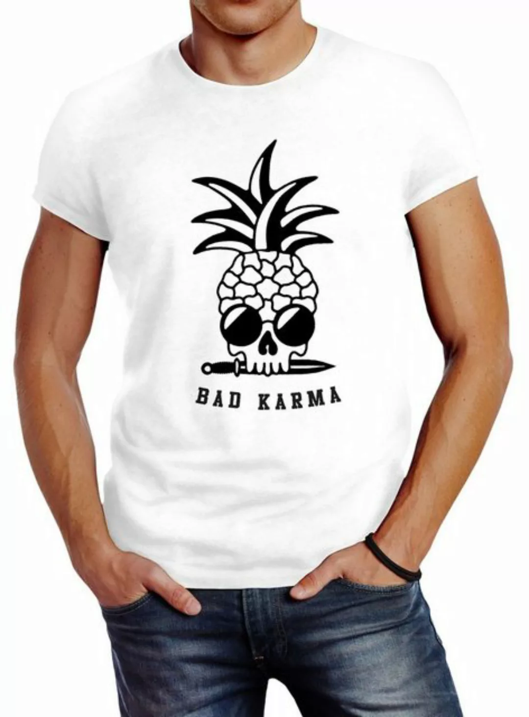 Neverless Print-Shirt Herren T-Shirt Totenkopf Ananas Bad Karma Sonnenbrill günstig online kaufen