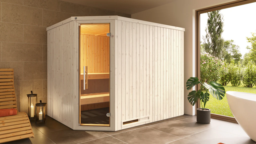 weka Sauna »Element-Ecksauna VARBERG 4«, vorgefertigte Elemente, moderne Ga günstig online kaufen