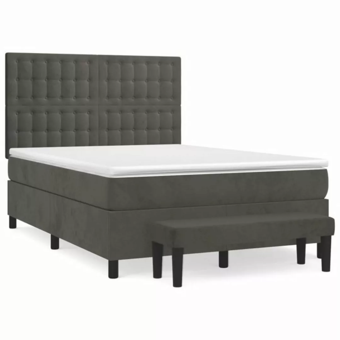 vidaXL Boxspringbett Boxspringbett mit Matratze Dunkelgrau 140x190 cm Samt günstig online kaufen