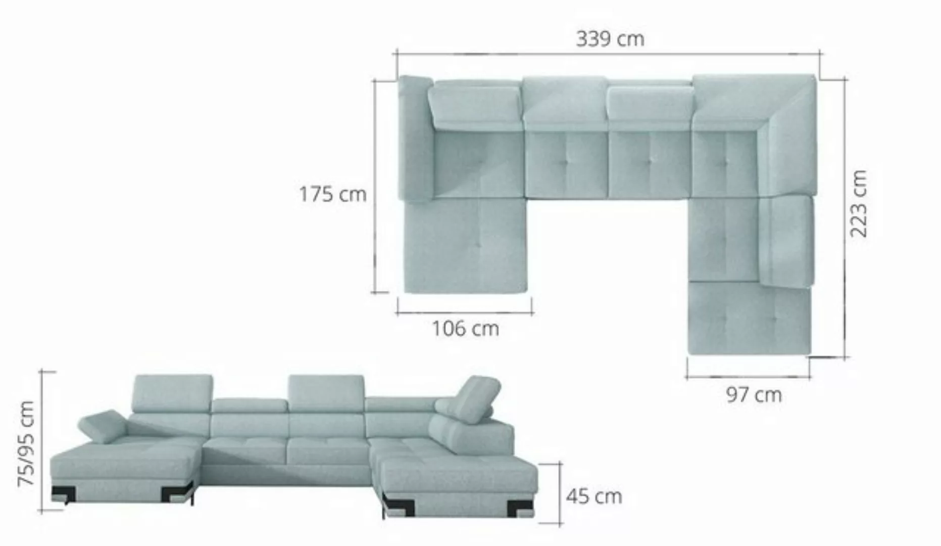 JVmoebel Ecksofa Stoff Ecksofa U-Form Sofa Couch Design Polster Modern Text günstig online kaufen