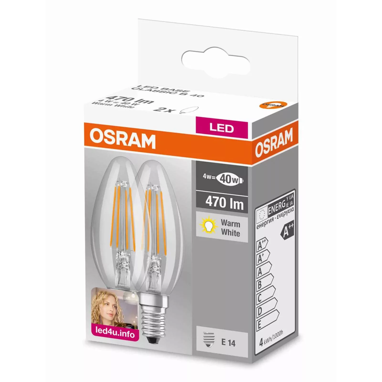 LED-Lampe E14 4W Kerze Filament 827 2er-Set günstig online kaufen