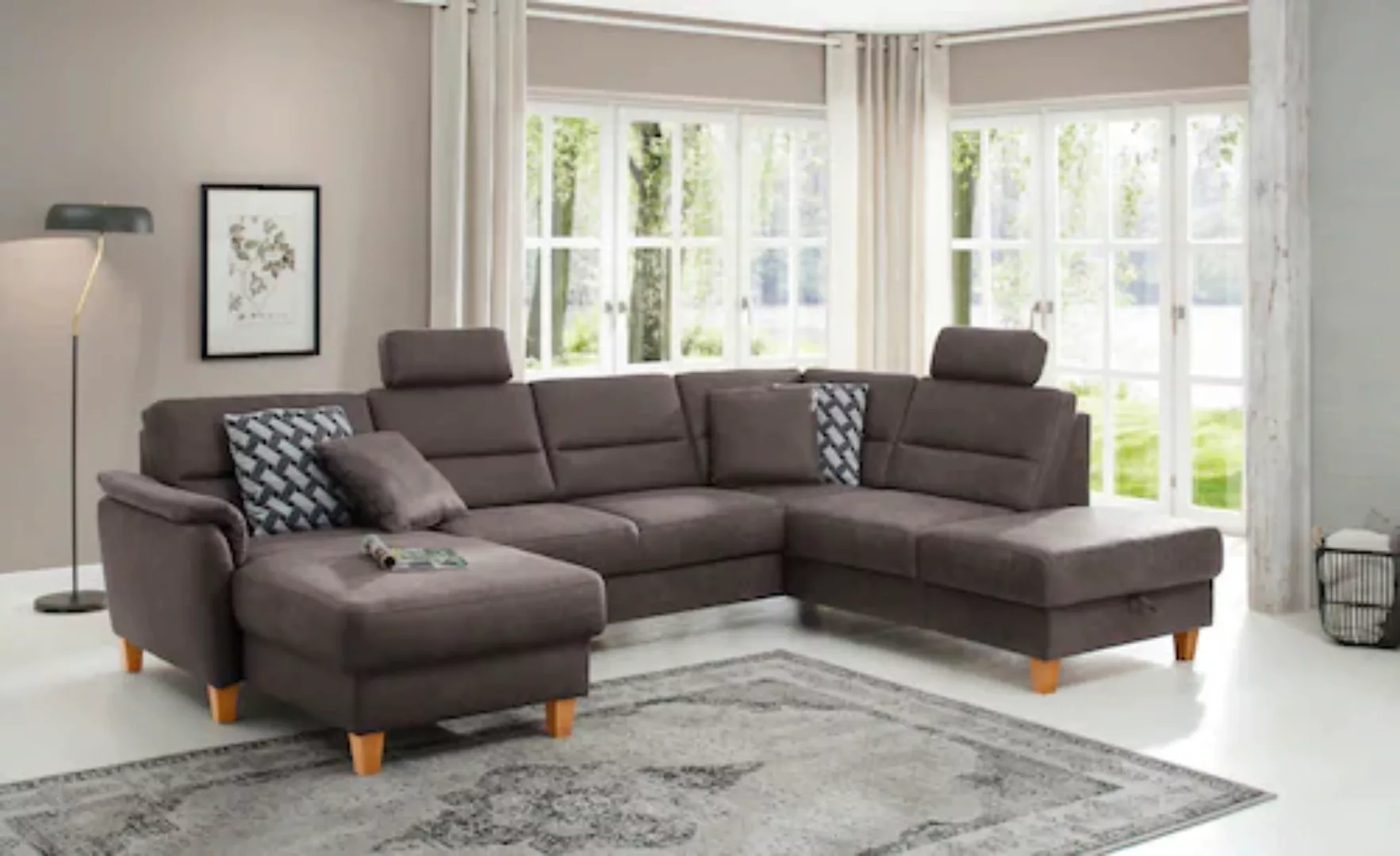Home affaire Wohnlandschaft "Palmera U-Form", Federkern, wahlweise mit Bett günstig online kaufen