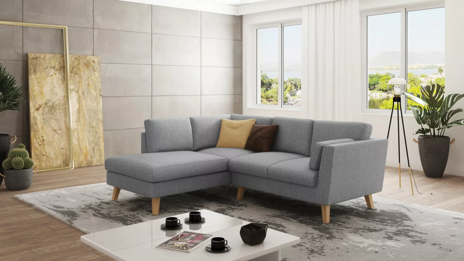 S-Style Möbel Ecksofa mit Holzfüßen im skandinavischen Stil Angeles, mit We günstig online kaufen