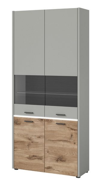 Inn.Furn Vitrine Marcel (in grau mit Nox Eiche, 85 x 195 cm) mit Soft-Close günstig online kaufen